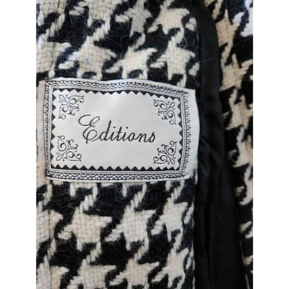 Houndstooth Vintage WOOL Lined Swing Coat Pockets Velvet Cuffs and Collar 80s do - Picture 8 of 11